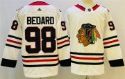 Wholesale Cheap Men's Chicago Blackhawks #98 Connor Bedard White Black Stitched Jersey