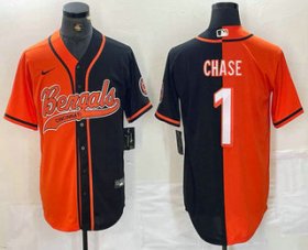 Cheap Men\'s Cincinnati Bengals #1 JaMarr Chase Orange Black Two Tone Cool Base Stitched Baseball Jersey