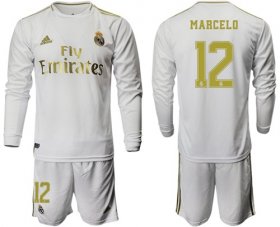 Wholesale Cheap Real Madrid #12 Marcelo White Home Long Sleeves Soccer Club Jersey