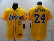 Wholesale Cheap Men's Los Angeles Lakers #8 #24 Kobe Bryant Yellow Stitched Flex Base Nike Baseball Jersey