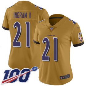 Wholesale Cheap Nike Ravens #21 Mark Ingram II Gold Women\'s Stitched NFL Limited Inverted Legend 100th Season Jersey