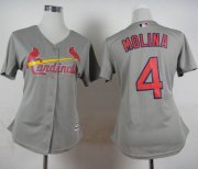 Wholesale Cheap Cardinals #4 Yadier Molina Grey Road Women's Stitched MLB Jersey