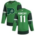 Wholesale Cheap Philadelphia Flyers #11 Travis Konecny Men's Adidas 2020 St. Patrick's Day Stitched NHL Jersey Green