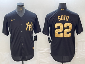 Cheap Men\'s New York Yankees #22 Juan Soto Black Gold Cool Base Stitched Jersey