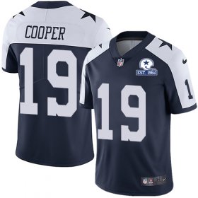 Wholesale Cheap Nike Cowboys #19 Amari Cooper Navy Blue Thanksgiving Men\'s Stitched With Established In 1960 Patch NFL Vapor Untouchable Limited Throwback Jersey