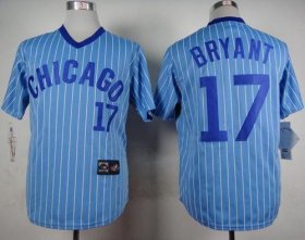 Wholesale Cheap Cubs #17 Kris Bryant Blue(White Strip) Cooperstown Throwback Stitched MLB Jersey