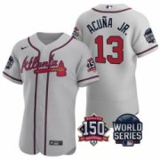 Wholesale Cheap Men Atlanta Braves 13 Ronald Acuna Jr 2021 Grey World Series With 150th Anniversary Patch Stitched Baseball Jersey