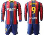 Wholesale Cheap Men 2020-2021 club Barcelona home long sleeve 9 red Soccer Jerseys