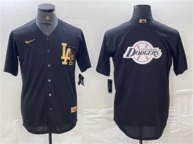 Cheap Men\'s Los Angeles Dodgers Team Big Logo Black Cool Base Stitched Baseball Jerseys