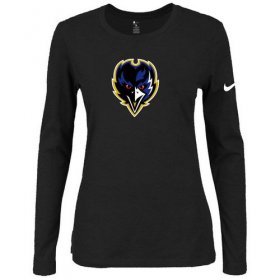 Wholesale Cheap Women\'s Nike Baltimore Ravens Of The City Long Sleeve Tri-Blend NFL T-Shirt Black