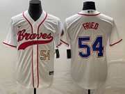 Wholesale Cheap Men's Atlanta Braves #54 Max Fried Number White Cool Base With Patch Stitched Baseball Jersey