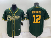Wholesale Cheap Men's Green Bay Packers #12 Aaron Rodgers Green Yellow Stitched MLB Cool Base Nike Baseball Jersey