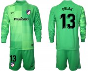 Wholesale Cheap Men 2021-2022 Club Atletico Madrid green goalkeeper Long Sleeve 13 Soccer Jersey