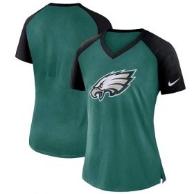 Wholesale Cheap Women\'s Philadelphia Eagles Nike Midnight Green-Black Top V-Neck T-Shirt