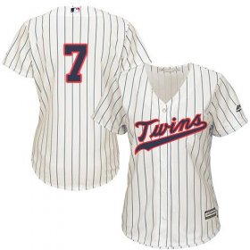 Wholesale Cheap Twins #7 Joe Mauer Cream Strip Alternate Women\'s Stitched MLB Jersey