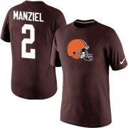 Wholesale Cheap Nike Cleveland Browns #2 Johnny Manziel Name & Number NFL T-Shirt Brown