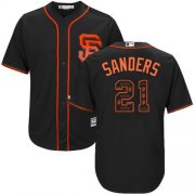Wholesale Cheap Giants #21 Deion Sanders Black Team Logo Fashion Stitched MLB Jersey
