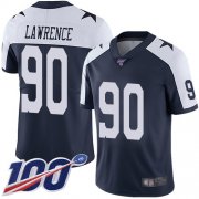 Wholesale Cheap Nike Cowboys #90 Demarcus Lawrence Navy Blue Thanksgiving Men's Stitched NFL 100th Season Vapor Throwback Limited Jersey