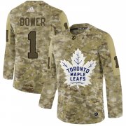 Wholesale Cheap Adidas Maple Leafs #1 Johnny Bower Camo Authentic Stitched NHL Jersey
