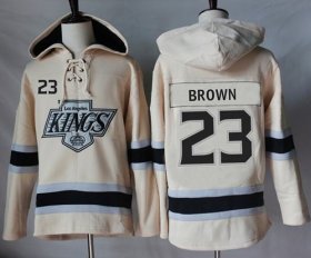 Wholesale Cheap Kings #23 Dustin Brown Cream Sawyer Hooded Sweatshirt Stitched NHL Jersey