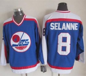 Wholesale Cheap Jets #8 Teemu Selanne Blue/White CCM Throwback Stitched NHL Jersey