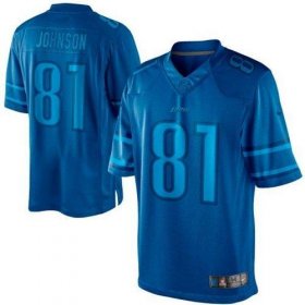 Wholesale Cheap Nike Lions #81 Calvin Johnson Blue Men\'s Stitched NFL Drenched Limited Jersey