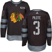 Wholesale Cheap Adidas Blackhawks #3 Pierre Pilote Black 1917-2017 100th Anniversary Stitched NHL Jersey