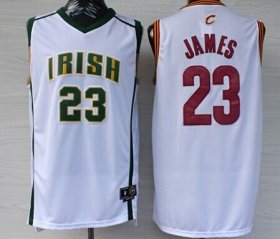 Wholesale Cheap Cleveland Cavaliers&The Fighting Irish #23 LeBron James Revolution 30 Swingman White Jersey