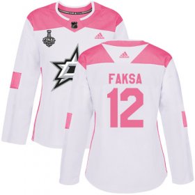 Cheap Adidas Stars #12 Radek Faksa White/Pink Authentic Fashion Women\'s 2020 Stanley Cup Final Stitched NHL Jersey