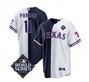 Men's Texas Rangers & Cowboys #11 Micah Parsons Navy White Splite 2023 World Series Splite Stitched Baseball Jersey