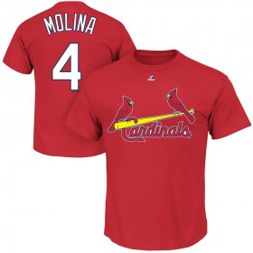 Wholesale Cheap St. Louis Cardinals #4 Yadier Molina Majestic Official Name and Number T-Shirt Red