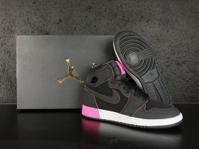 Wholesale Cheap Womens Air Jordan 1 High GS Shoes Black/White-Pink