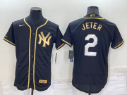 Wholesale Cheap Men's New York Yankees #2 Derek Jeter Black Gold Flex Base Stitched Baseball Jersey