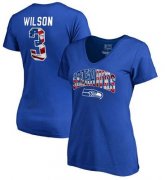 Wholesale Cheap Women's Seattle Seahawks #3 Russell Wilson NFL Pro Line by Fanatics Branded Banner Wave Name & Number T-Shirt Royal