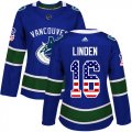 Wholesale Cheap Adidas Canucks #16 Trevor Linden Blue Home Authentic USA Flag Women's Stitched NHL Jersey