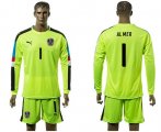 Wholesale Cheap Austria #1 Almer Shiny Green Goalkeeper Long Sleeves Soccer Country Jersey