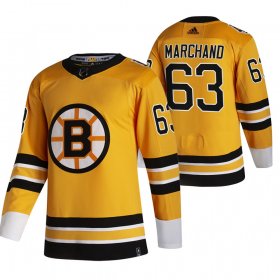 Wholesale Cheap Boston Bruins #63 Brad Marchand Yellow Men\'s Adidas 2020-21 Reverse Retro Alternate NHL Jersey