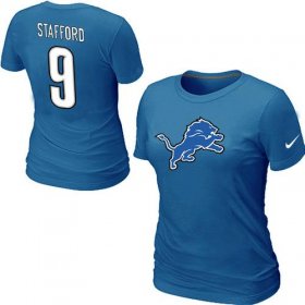 Wholesale Cheap Women\'s Nike Detroit Lions #9 Matthew Stafford Name & Number T-Shirt Blue