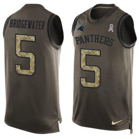Wholesale Cheap Nike Panthers #5 Teddy Bridgewater Green Men\'s Stitched NFL Limited Salute To Service Tank Top Jersey