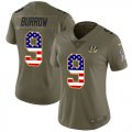 Wholesale Cheap Nike Bengals #9 Joe Burrow Olive/USA Flag Women's Stitched NFL Limited 2017 Salute To Service Jersey