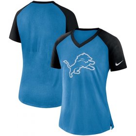 Wholesale Cheap Women\'s Detroit Lions Nike Blue-Black Top V-Neck T-Shirt