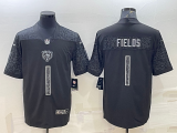Wholesale Cheap Men's Chicago Bears Blank #1 Justin Fields Black Reflective Limited Stitched Football Jersey