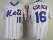 Wholesale Cheap Mitchell and Ness Mets #16 Dwight Gooden Stitched White Blue Strip Throwback MLB Jersey