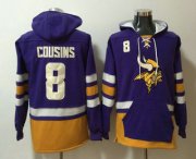 Wholesale Cheap Men's Minnesota Vikings #8 Kirk Cousins NEW Purple Pocket Stitched NFL Pullover Hoodie