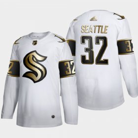 Wholesale Cheap Seattle Kraken #32 Kraken Men\'s Adidas White Golden Edition Limited Stitched NHL Jersey
