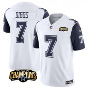 Cheap Men's Dallas Cowboys #7 Trevon Diggs White Navy 2023 F.U.S.E. NFC East Champions Patch Football Stitched Jersey