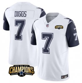 Cheap Men\'s Dallas Cowboys #7 Trevon Diggs White Navy 2023 F.U.S.E. NFC East Champions Patch Football Stitched Jersey