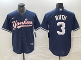 Cheap Men's New York Yankees #3 Babe Ruth Navy Cool Base Stitched Baseball Jersey