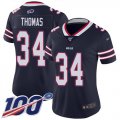 Wholesale Cheap Nike Bills #34 Thurman Thomas Navy Women's Stitched NFL Limited Inverted Legend 100th Season Jersey
