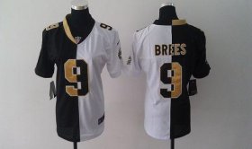 Wholesale Cheap Nike Saints #9 Drew Brees Black/White Women\'s Stitched NFL Elite Split Jersey